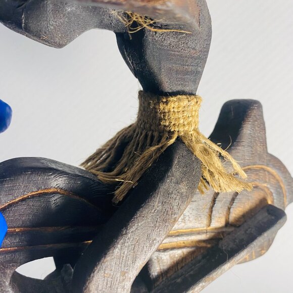 Rare Primitive Java Man on Motorcycle Wooden Carving and Jute Tribal Sculpture - Picture 17 of 17